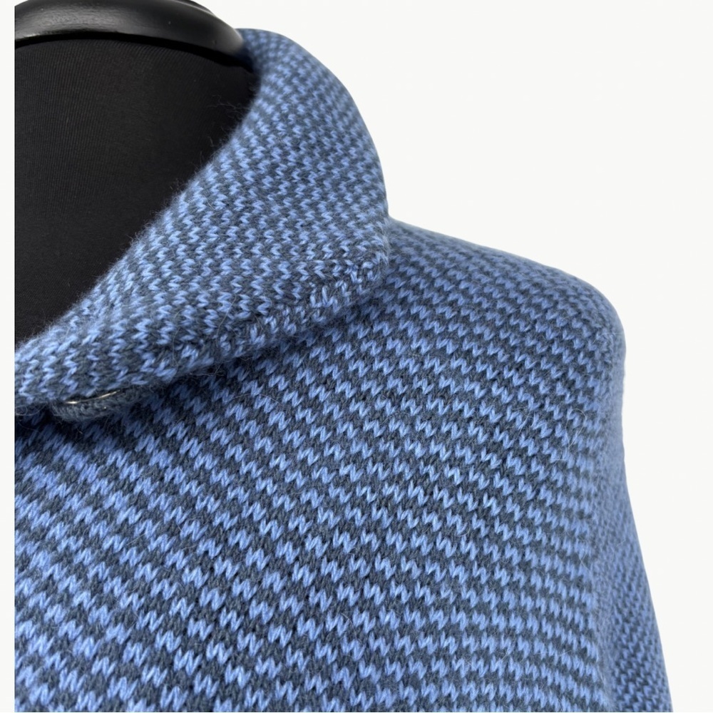 Vintage 80s Baby Alpaca Knit Cape Poncho Funnel Neck Sz Medium Blue Artisan Cozy - Picture 15 of 16